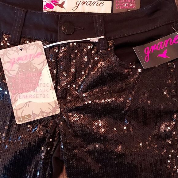 Macy's Grane NWT Black Sequin Skinny Pants Size 5 - Picture 5 of 7